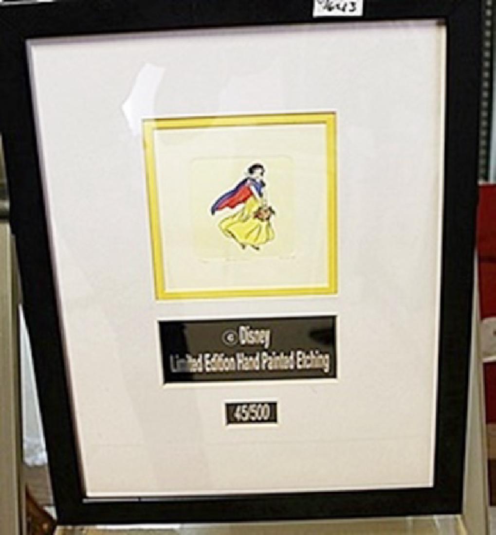 Disney Snow White Limited Edition Hand Painted Etching: Framed Original Lithiograph in the manor of Walt Disney Approx.13x16