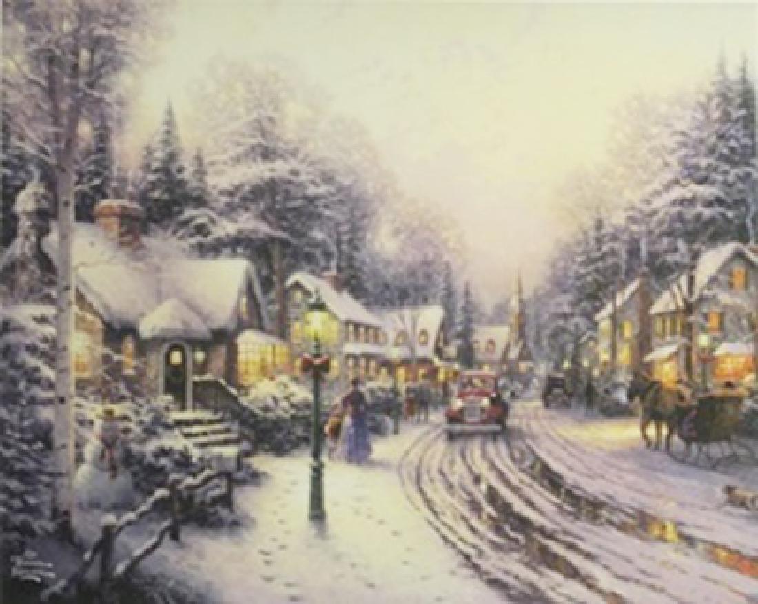 Lithograph - Thomas Kinkade: Lithograph After Thomas Kinkade; plate bears the signature, size approx. 18 x 22 in. Thomas Kinkade (January 19, 1958 – April 6, 2012)[2][3] was an American painter of popular realistic, bucolic, an