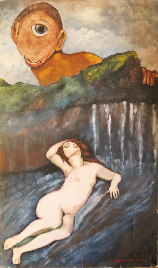 Oil on Canvas - Odilon Redon: Oil on Canvas in the manner of Odilon Redon. Redon started drawing as a young child, and at the age of 10 he was awarded a drawing prize at school. At age 15, he began formal study in drawing but on t