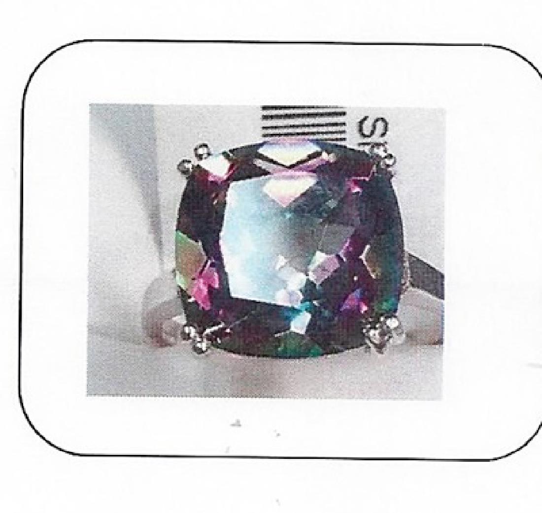 Lady's silver lab alexandrite/diamond ring: This lady silver lab alexandrite/diamond ring is comprised of 4 prongs set cushion cut lab alexandrite (2.30cts) and 4 prongs set 02diamonds .01ctw. Total weight of the diamonds are .01ctw the total w