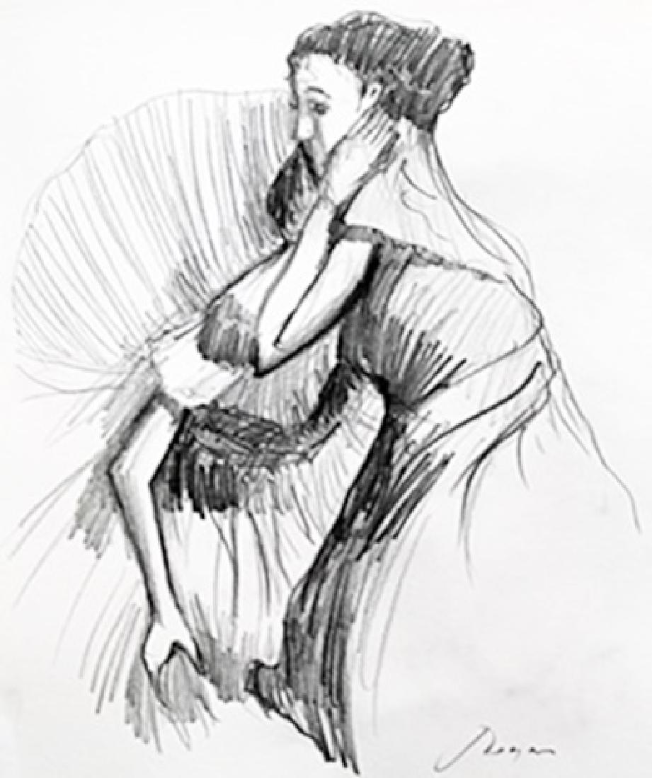 Pencil Drawing - Signed Degas: Original Pencil Drawing on Paper in the manner of Edgar Degas, Size Approx. 14" x 11" in.