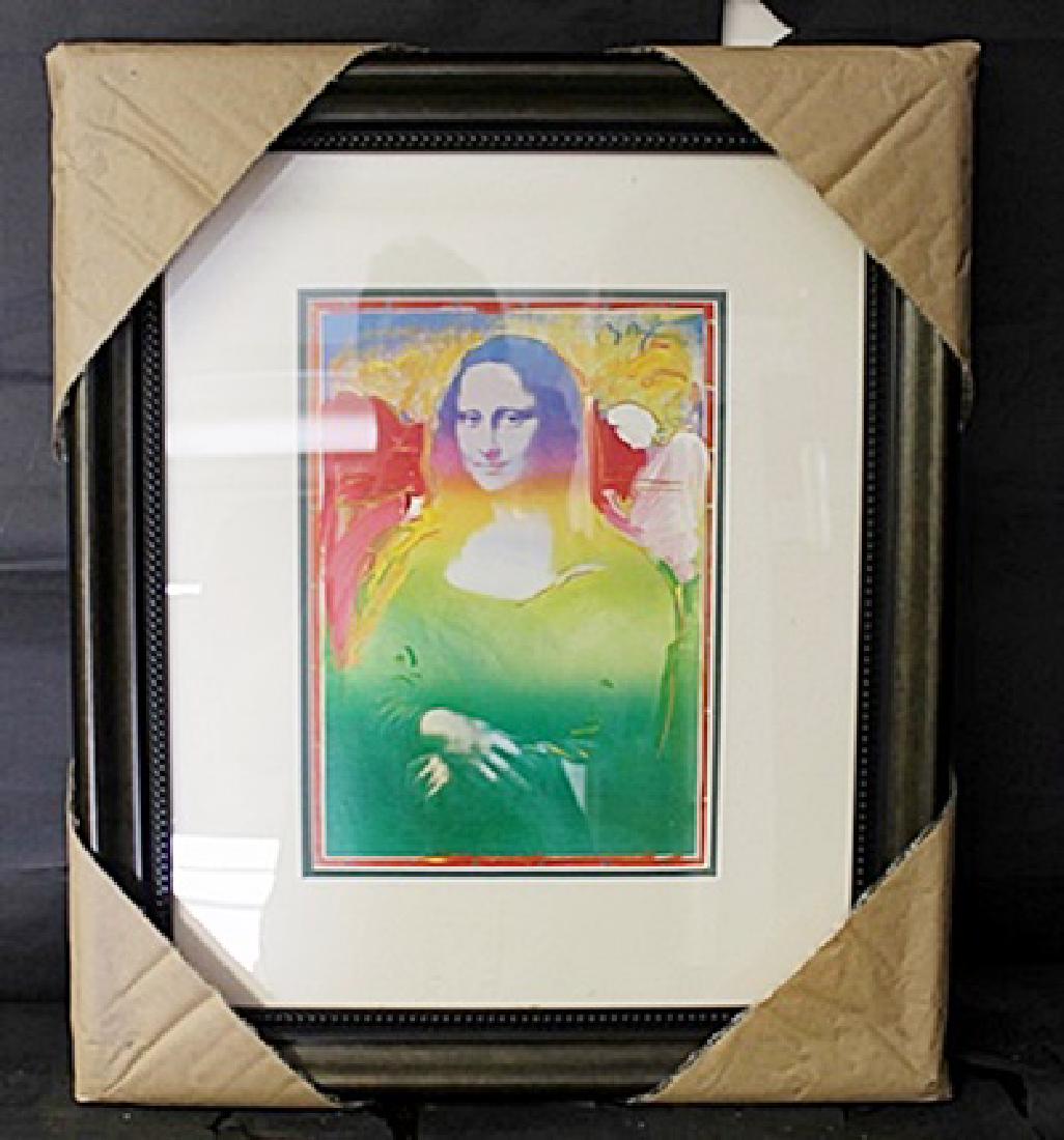 Peter Max Lithograph: Framed lithograph in the manner of Peter Max . Approximately 20 x 17 In. Peter Max is an American artist known for using bright colors in his work. Max synthesized the "Summer of Love" into artworks f