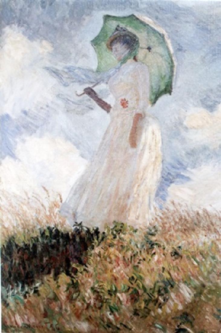 Woman with Umbrella - Claude Monet - Canvas: Canvas in the manner of Claude Monet. Oscar-Claude Monet was a founder of French Impressionist painting, and the most consistent and prolific practitioner of the movement's philosophy of expressing on