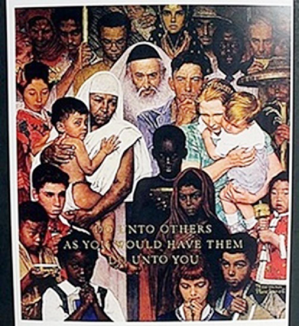 Lithograph "The Golden Rule" Norman Rockwell: Authentic Lithograph, Bearing an Interpretive Signature of the Artist, Size Approx. 17" x 11" In.