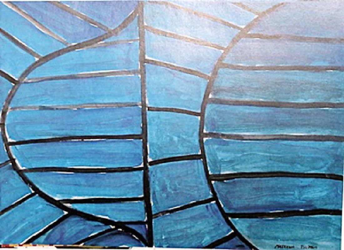 The Sea - Maekawa Tsuyoshi - Oil on Paper: Oil on paper by Maekawa Tsuyoshi, approx. 19x13 in. Tsuyoshi Maekawa was a Japanese artist, a member of the Gutai Art Association, Japan’s most significant avant-garde collective of the postwar era.