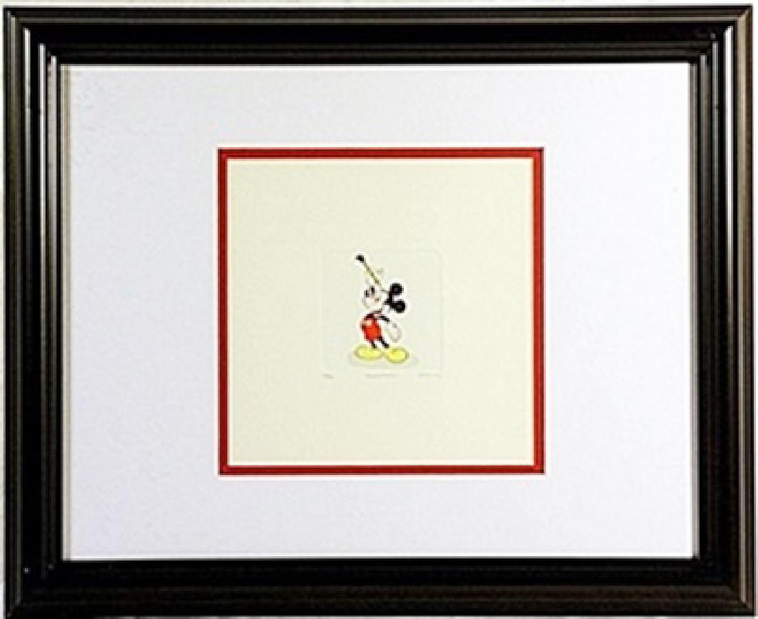 Licenced Disney Etchings Mickey Mouse: Licenced Disney Etchings "Mickey Mouse" hand colored, Limited Edition, comes in Beautiful custom matt & frame, approx dimension 14"x18".