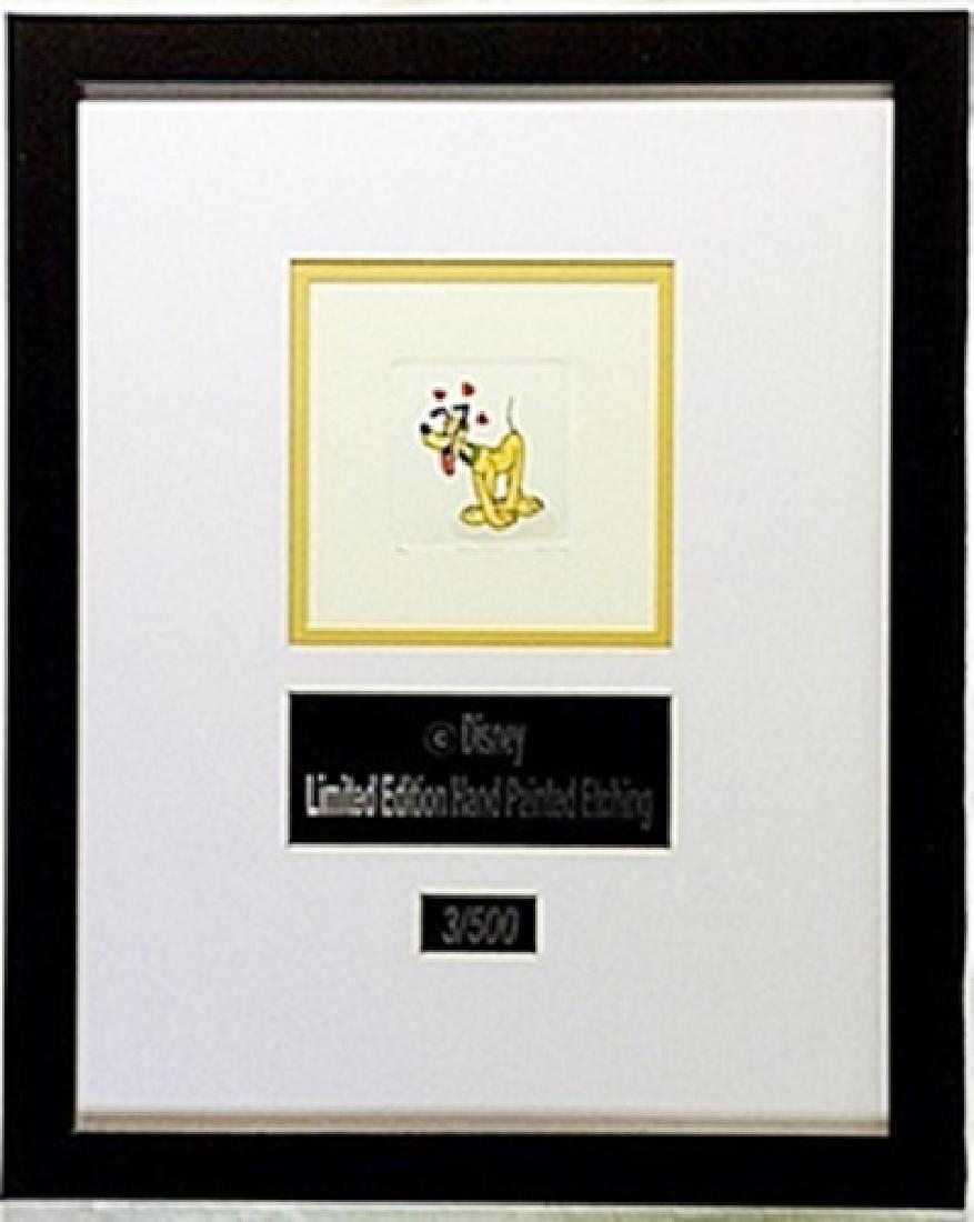 Licenced Disney Etchings Pluto: Licenced Disney Etchings "Pluto" hand colored, Limited Edition, comes in Beautiful custom matt & frame, approx dimension 14"x18".