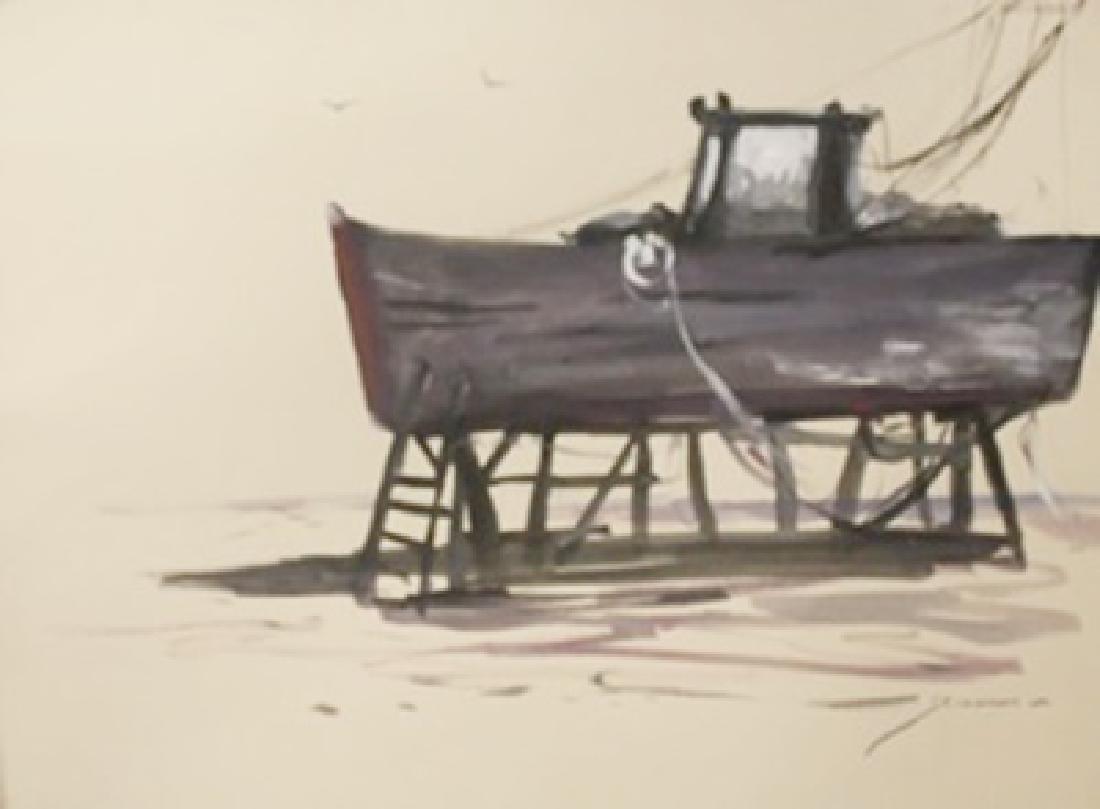 Original Watercolor on Paper "Docked for Repairs" by: Original Watercolor on Paper "Docked for Repairs" by Michael Schofield; signed, size approx. 11 1/2 x 15 in. Michael Schofield was born in Orlando, Florida, in 1947. His talent as a silk screen mechan