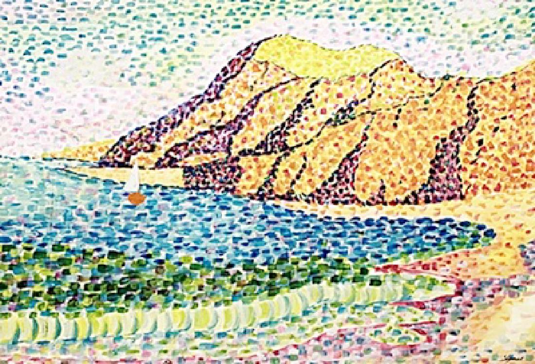 The Jetty At Cassis - Paul Sicnac - Watercolor: Watercolor in the manner of Paul Sicnac, approx. 20x13 in. Paul Victor Jules Signac was a French Neo-Impressionist painter who, working with Georges Seurat, helped develop the Pointillist style.