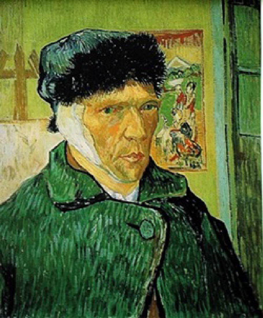 "Self-Portrait with Bandaged Ear" by Vincent Van Gogh: Limited Edition, Unbears the signature, Lithograph, Size Approx. 14" x 11" in.