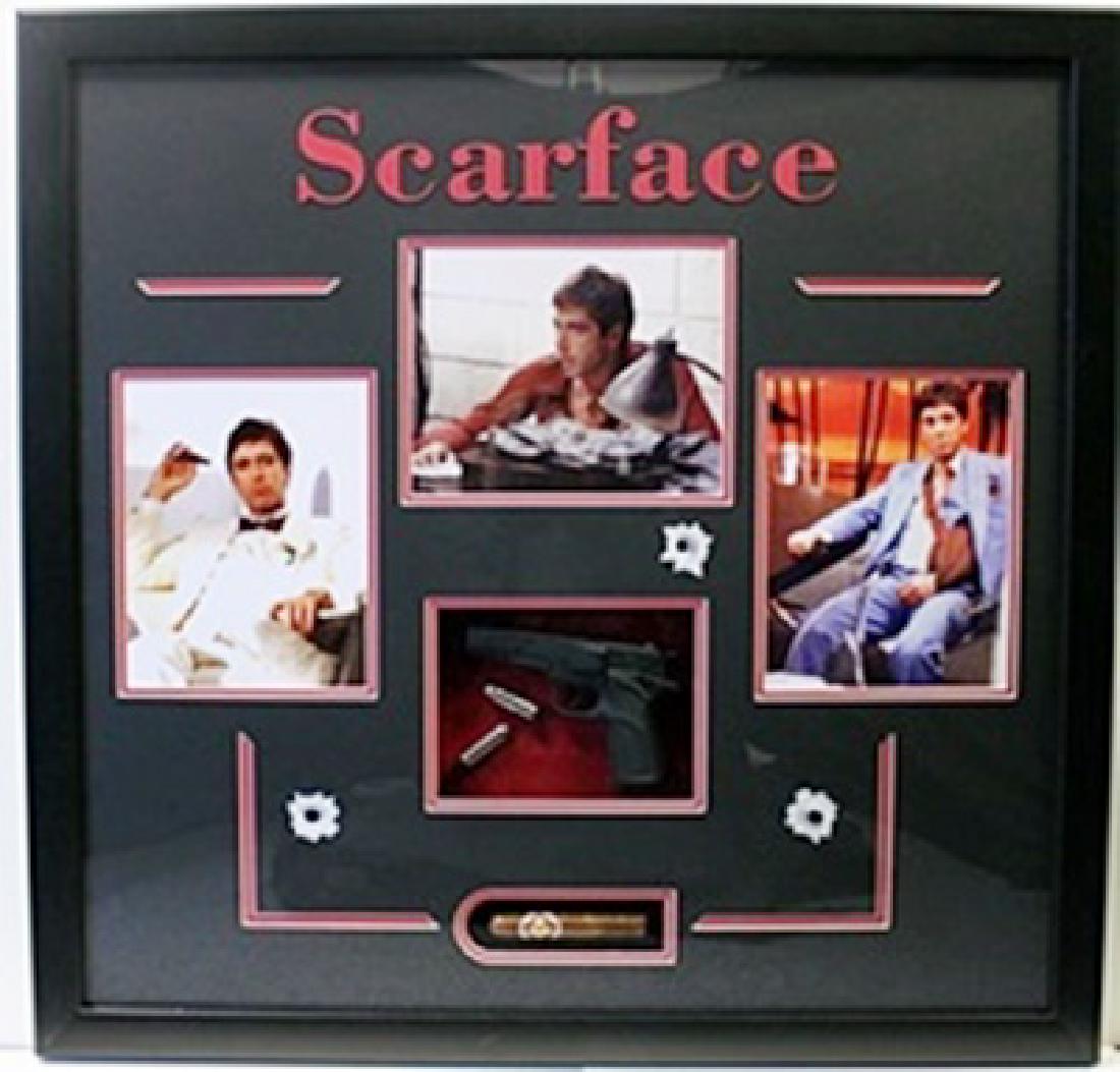 Scarface Movie Photo Collage W/ Model Gun, Bullets, and: Scarface Movie Collage, Approx. 32X32 in. Custom Framed Memorabilia