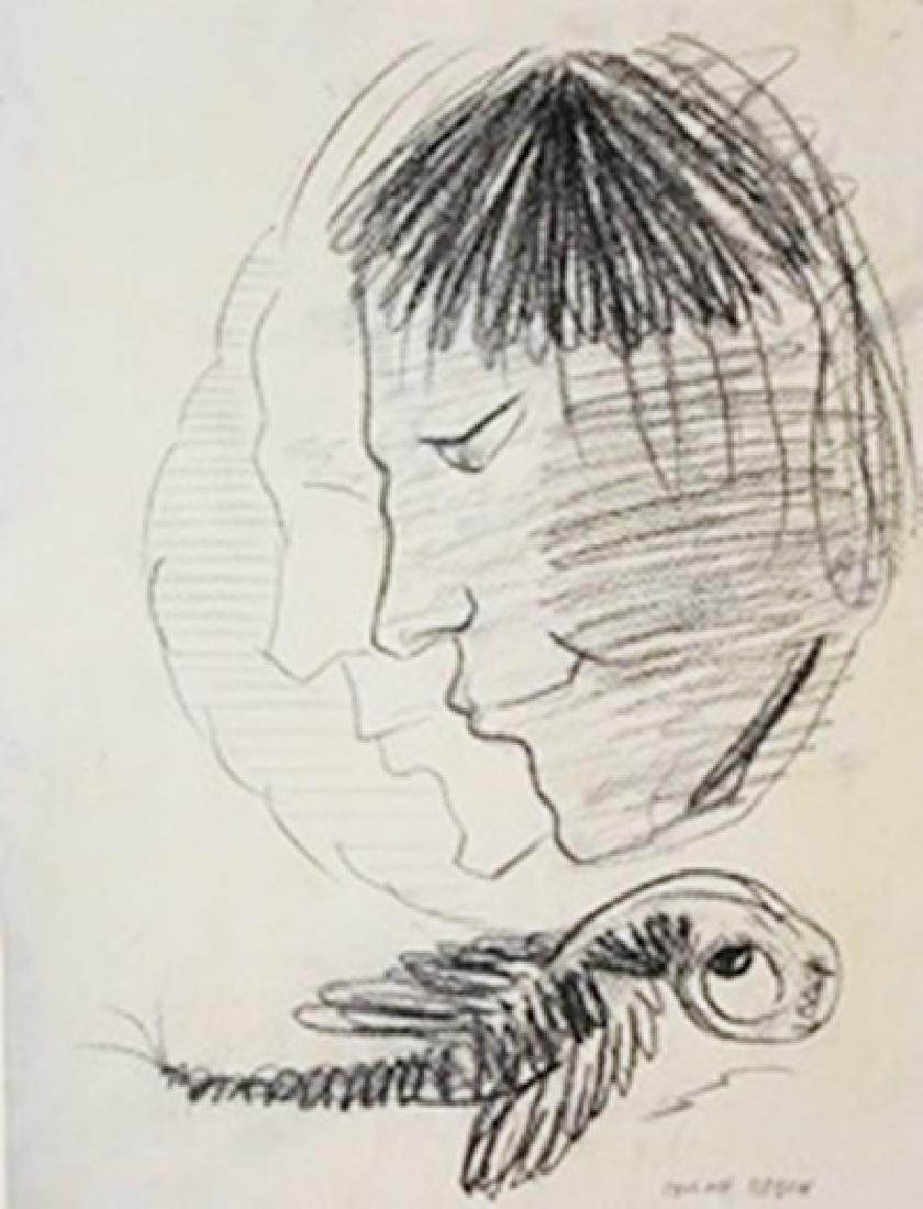 Drawing On Paper - Odilon Redon: Drawing on paper by Odilon Redon, approx. 16x12 in. Odilon Redon was a French symbolist painter, printmaker, draughtsman and pastellist.