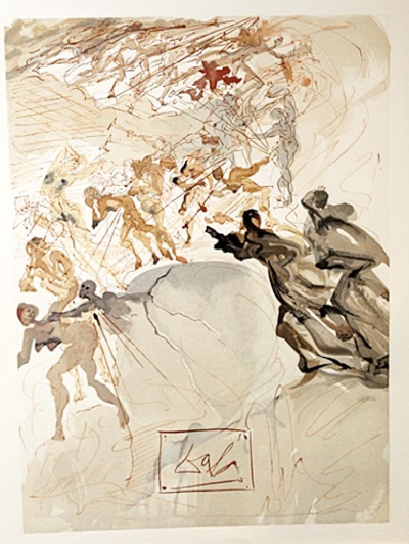 Dali - Purgatory Canto 25 - The Divine Comedy: Authentic plate signed wood block print by Salvador Dali from the Divine Comedy Series. The Divine Comedy suite consists of 100 color wood engravings created between 1960 and 1964 after 100 watercolor