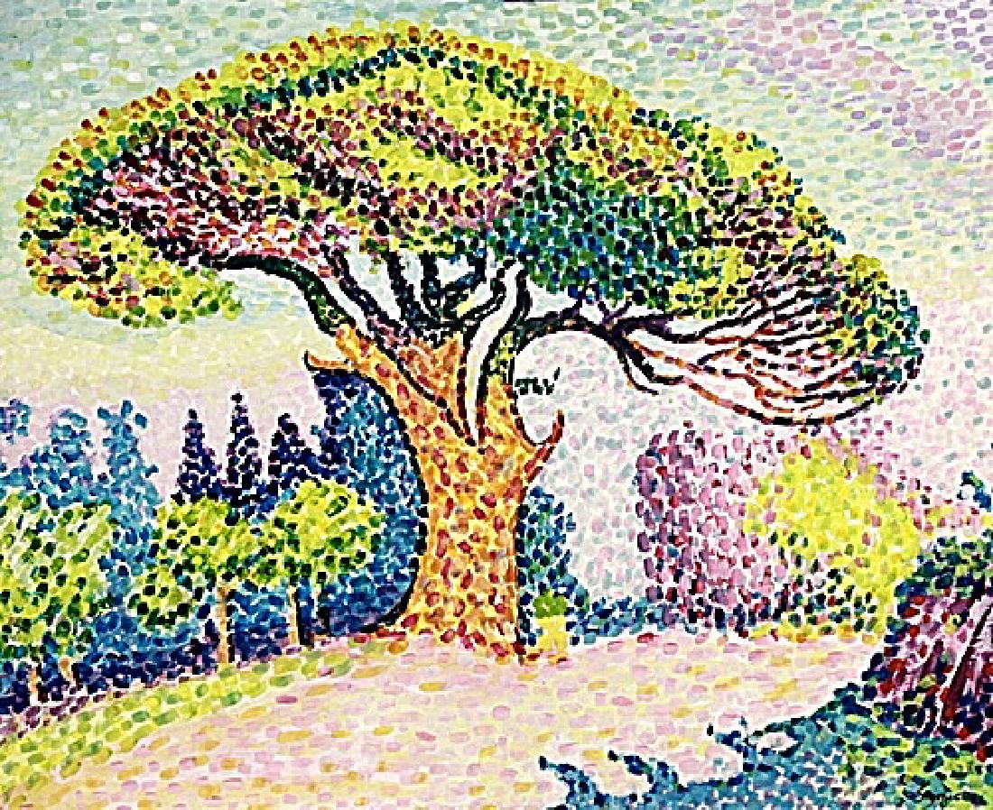 The Pine In Saint Tropez - Paul Signac - Watercolor: Watercolor in the manner of Paul Signac, approx. 17x13 in. Paul Victor Jules Signac was a French Neo-Impressionist painter who, working with Georges Seurat, helped develop the Pointillist style.