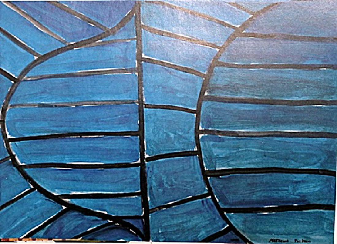 The Sea - Maekawa Tsuyoshi - Oil on Paper: Oil on paper by Maekawa Tsuyoshi, approx. 19x13 in. Tsuyoshi Maekawa was a Japanese artist, a member of the Gutai Art Association, Japan’s most significant avant-garde collective of the postwar era.