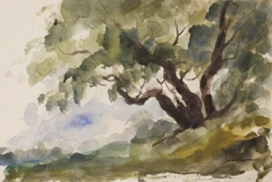 Original Watercolor on Paper "Shade at a Slant" by: Original Watercolor on Paper "Shade at a Slant" by Michael Schofield; signed, size approx. 8 x 11 1/2 in. Michael Schofield was born in Orlando, Florida, in 1947. His talent as a silk screen mechanic