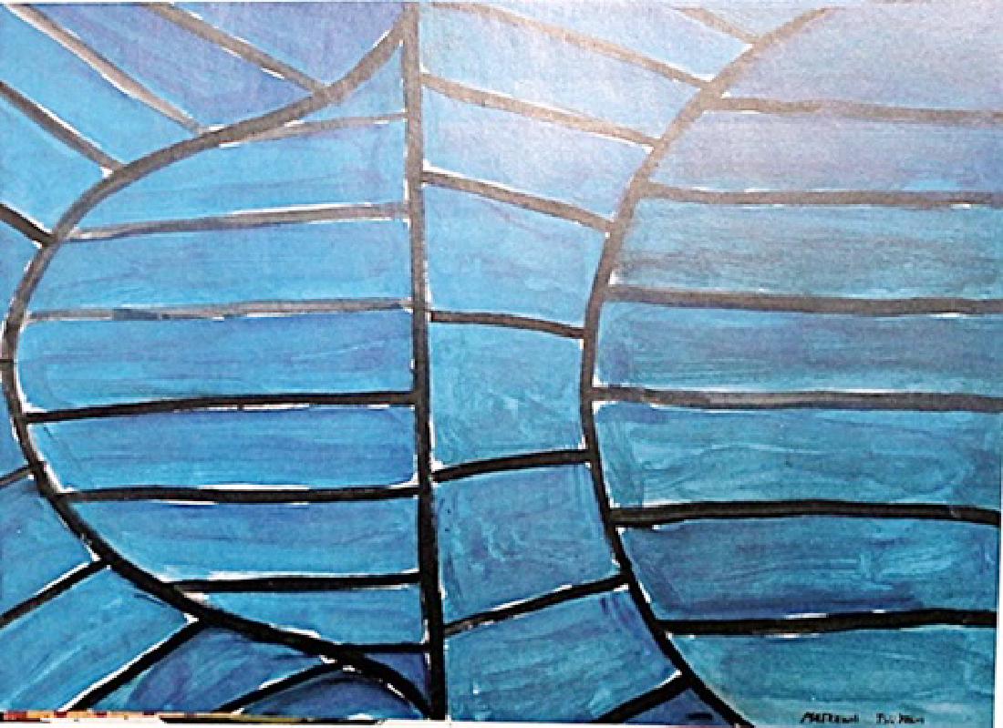 The Sea - Maekawa Tsuyoshi - Oil on Paper: Oil on paper by Maekawa Tsuyoshi, approx. 19x13 in. Tsuyoshi Maekawa was a Japanese artist, a member of the Gutai Art Association, Japan’s most significant avant-garde collective of the postwar era.