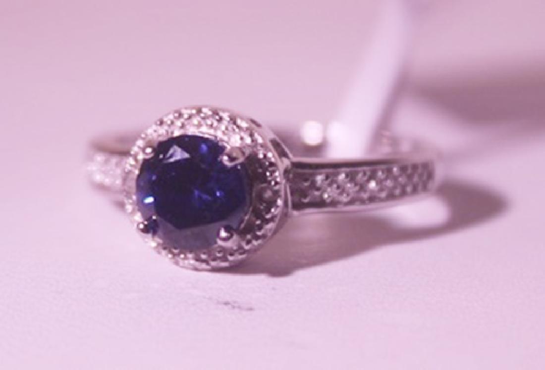 Exquisite Sterling Silver Ring with Sapphire and: 925 Sterling Ring - Sapphire and Diamonds; Gemstone 1.65 ct twt; Diamond .5 ct dwt