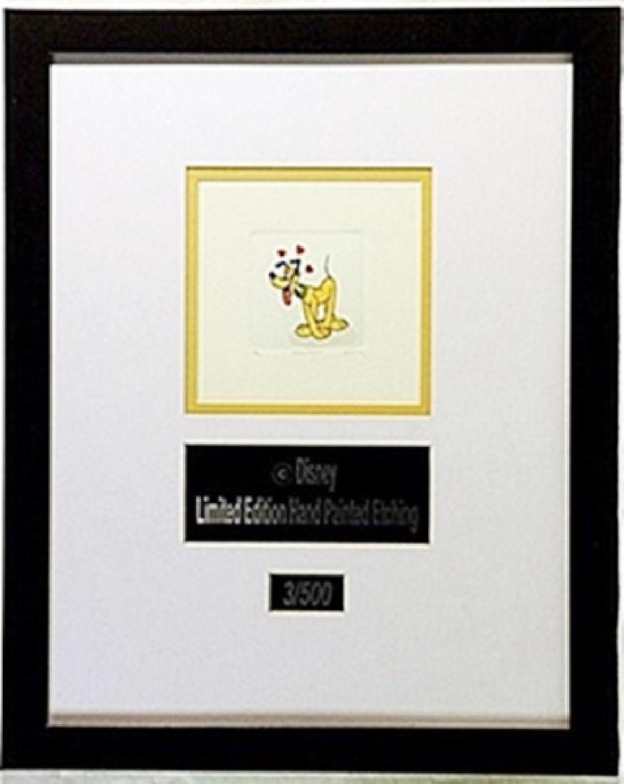 Licenced Disney Etchings Pluto: Licenced Disney Etchings "Pluto" hand colored, Limited Edition, comes in Beautiful custom matt & frame, approx dimension 14"x18".