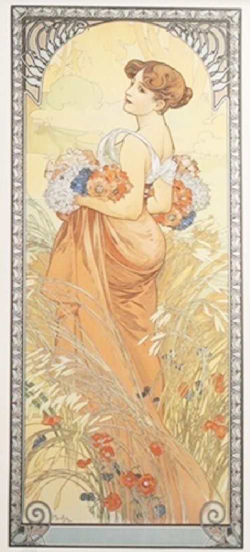 Lithograph Summer - Alphonse Mucha: Lithograph Summer After Alphonse Mucha; , plate bears the signature, size approx. 33 x 15 in. Alfons Maria Mucha (24 July 1860 – 14 July 1939), often known in English and French as Alphonse Mucha,