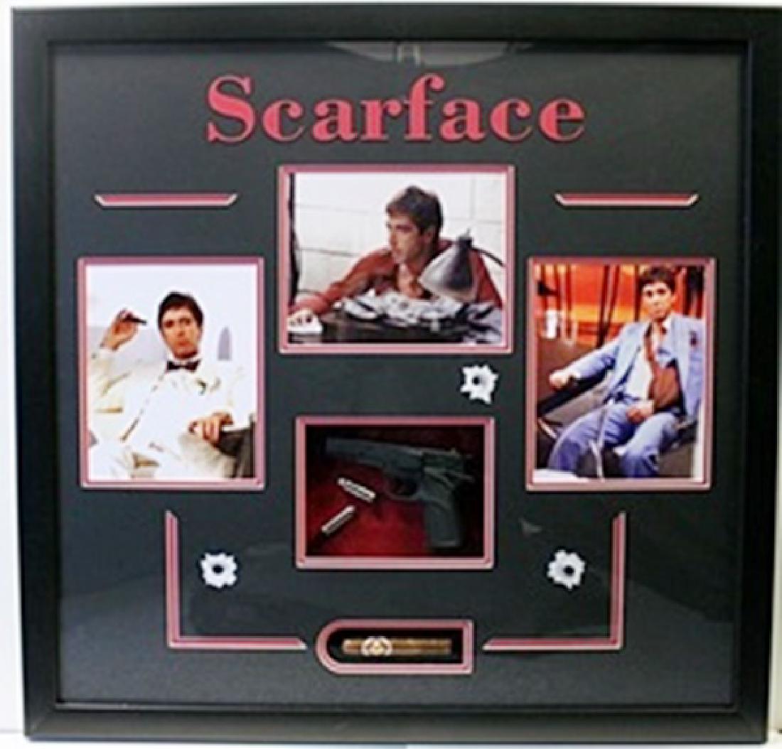 Scarface Movie Photo Collage W/ Model Gun, Bullets, and: Scarface Movie Collage, Approx. 32X32 in. Custom Framed Memorabilia