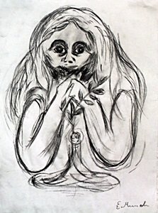 Madona - Drawing on Paper - Edvard Munch: Drawing on Paper, Hand Signed, Approximate size: 12 x 8 1/2 Inches.