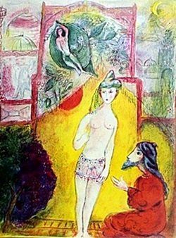 Lithograph by MARC CHAGALL- Arabian Nights SPADEM: Marc Chagall Lithograph from Verve: The Ultimate Review of Art and Literature (1937-1960) lithograph approx. 13"x10" Arabian Nights SPADEM PARIS