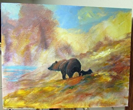 Hand Signed Original Michael Schofield: Hand signed original oil on canvas Michael Schofield "Bear", hand signed by the artist, unframed dimensions approximately 20x24.