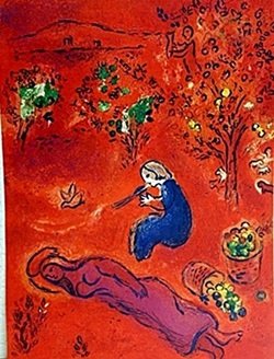 Lithograph by MARC CHAGALL- Noon, in Summer: Marc Chagall Lithograph from Verve: The Ultimate Review of Art and Literature (1937-1960) lithograph approx. 13"x10" Noon, in Summer