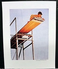 Lithograph "High Dive" after Norman Rockwell: Lithograph, Bearing an Interpretive Signature of the Artist, Size Approx. 14" x 11" In.