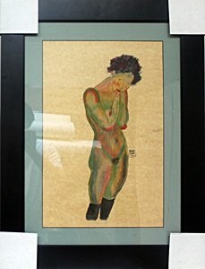 Nude Girl - Gouache on Paper by egon Schiele: Gouache on Paper, Hand Signed and Dated, 1910' , Approximate Size: 27 x 20 Inches // Item comes Professionally Framed and Matted