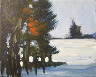 Acrylic on Canvas "Fresh Snow" by Michael Schofield: Acrylic on Canvas "Fresh Snow" by Michael Schofield, Size Approx. 8 x 10 In. Michael Schofield was born in Orlando, Florida, in 1947. His talent as a silk screen mechanic and artist allowed him to pro