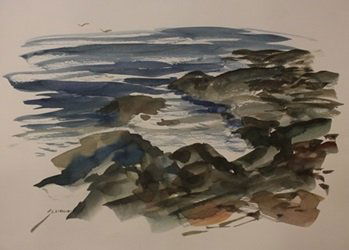 Original Watercolor on Paper "Close to the Coast" by: Original Watercolor on Paper "Close to the Coast" by Michael Schofield; signed, size approx. 11 1/2 x 15 in. Michael Schofield was born in Orlando, Florida, in 1947. His talent as a silk screen mechan