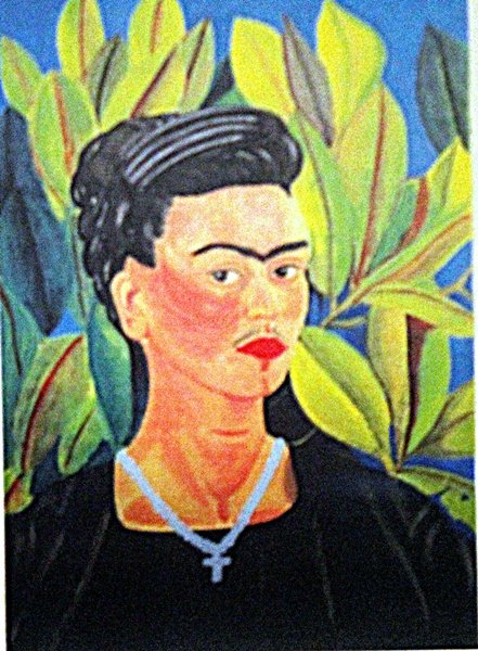 Frida Kahlo - Self Portrait: Oil on paper in the manner of Frida Kahlo "Self Portrait", circa 1937, signed private collection, unframed dimensions approximately 12x17. Frida Kahlo, in full Frida Kahlo de Rivera, original name Mag