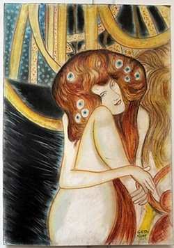 Pastel Painting on Paper Gustav Klimt: Bears a signature, Pastel Painting on Paper, Size Approx. 20" x 14" in.