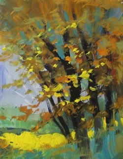 Acrylic on Canvas "Colors of Fall" by Michael: Acrylic on Canvas "Colors of Fall" by Michael Schofield (3P), Size Approx. 14 x 11 In. Michael Schofield was born in Orlando, Florida, in 1947. His talent as a silk screen mechanic and artist allowed