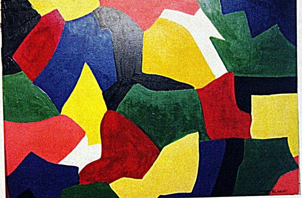 Serge Poliakoff - Composition: Oil on canvas Serge Poliakoff "Composition", circa 1958, private collection, unframed dimensions approximately 26x18. Serge Poliakoff (January 8, 1906 – October 12, 1969) was a Russian-born French m