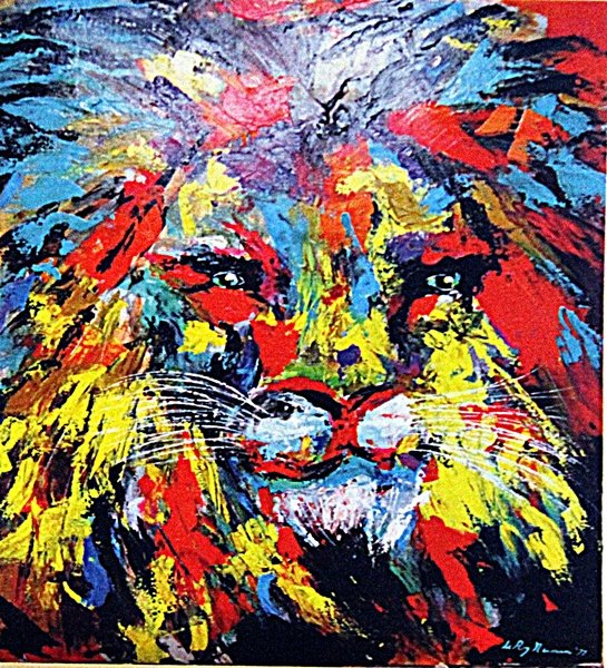 Leroy Neiman - The Lion: Oil on canvas Leroy Neiman "The Lion", circa 1960, private collection, unframed dimensions approximately 32x24. LeRoy Neiman (born Leroy Leslie Runquist, June 8, 1921 – June 20, 2012) was an America