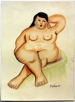 Pastel "Nude Maria" by Fernando Botero: Pastel Drawing on Paper, Hand Signed, Size Approx. 18" x 13" in.