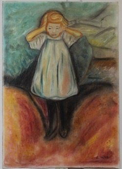 Pastel Painting on Paper Manner Of Edvard Munch: bears the signature , Pastel Painting on Paper, Size Approx. 19" x 13" in.