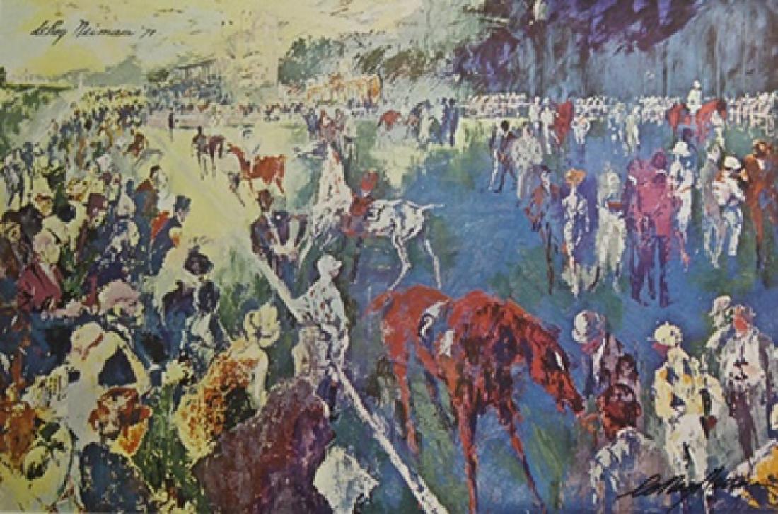 Print "Paddock at Chantilly" LeRoy Neiman (270A): Authentic Print, Bearing an Interpretive Signature of the Artist, Size Approx. 19" x 26" In. LeRoy Neiman (born Leroy Leslie Runquist, June 8, 1921 – June 20, 2012) was an American artist know