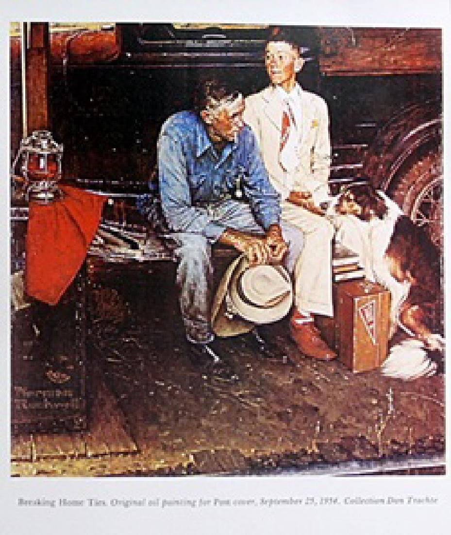 Print Braking Home Ties - Norman Rockwell: Print Braking Home Ties After Norman Rockwell; singed, size approx. 17 x 11 in.