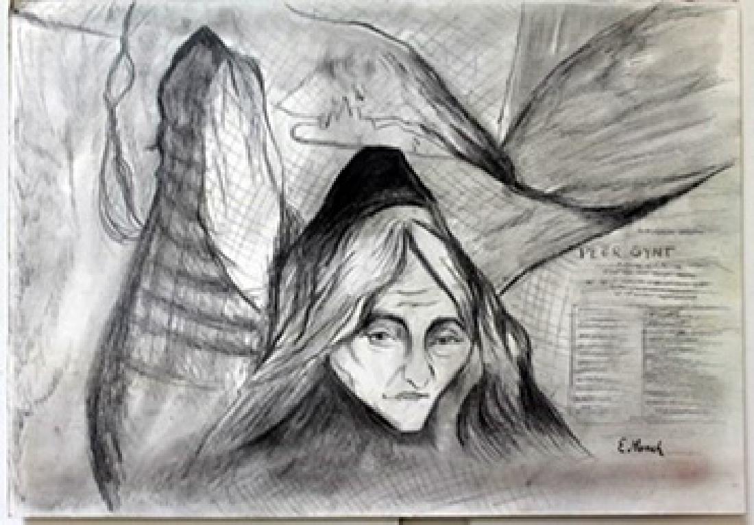 Drawing on Paper - Edvard Munch: In the manner of Edvard Munch bearing the signature , Drawing on Paper, Size Approx. 14" x 20" in.