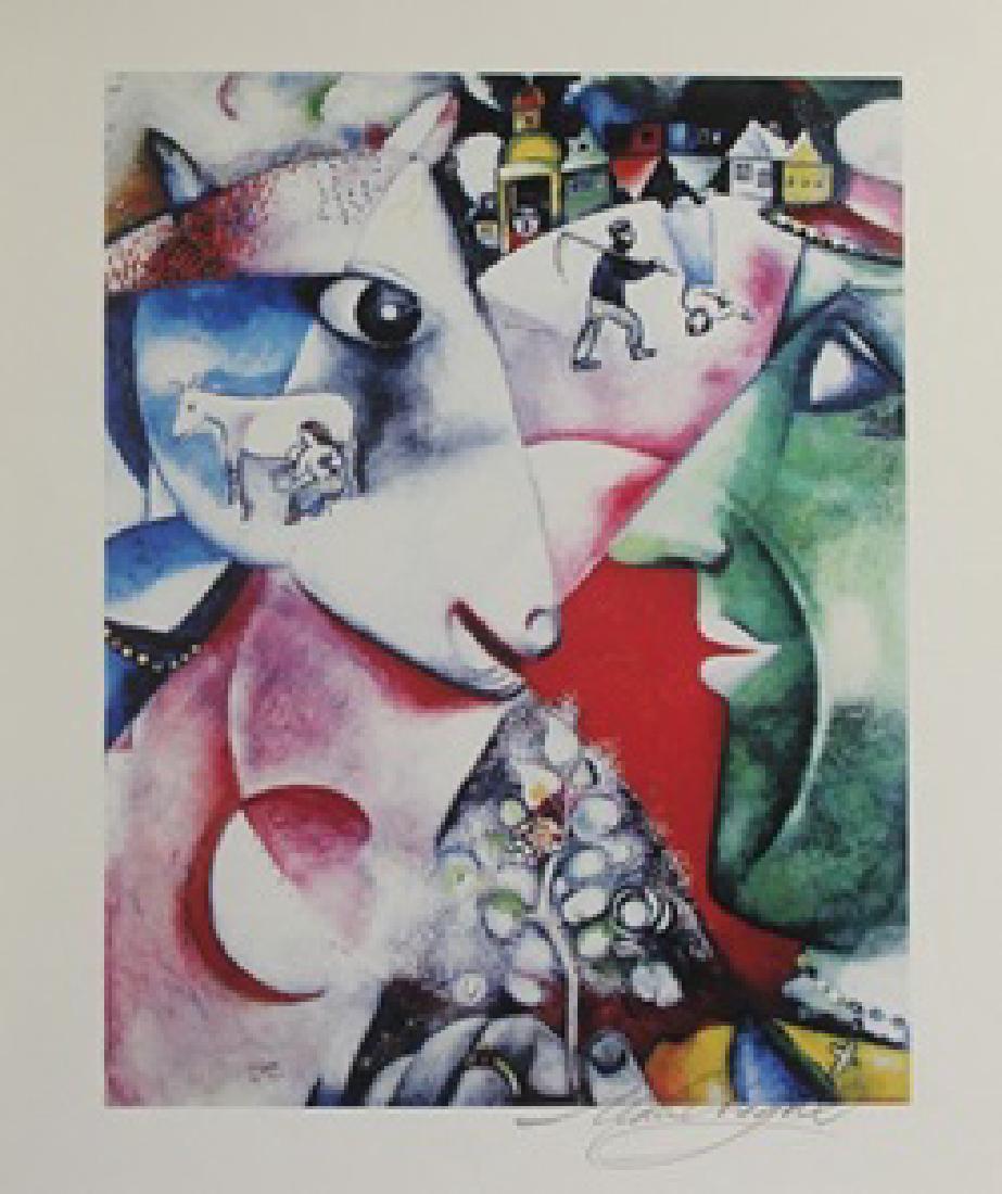 Lithograph - I and the Village - Marc Chagall: Lithograph I and the Village After Marc Chagall; pencil bears the signature, size approx. 14 x 11 in. Marc Zakharovich Chagall (July 6th 1887 – March 28th 1985) The quintessential Jewish artist of t