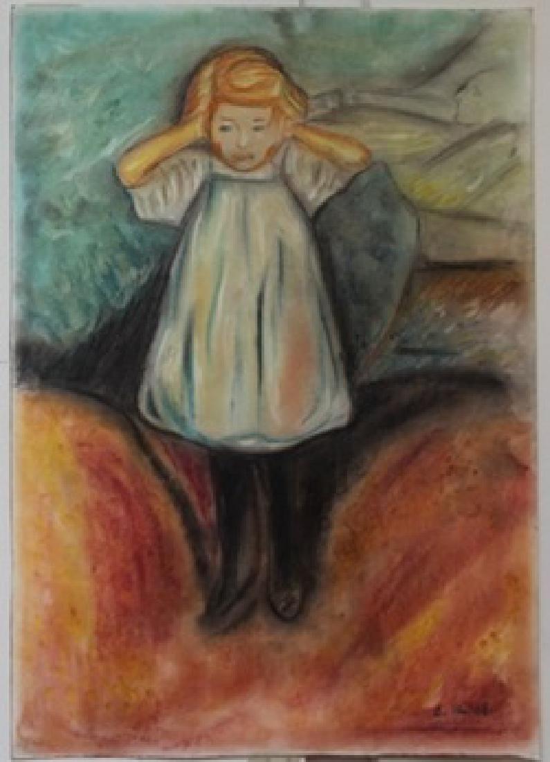 Pastel Painting on Paper - Edvard Munch: In the manner of Edvard Munch bearing the signature , Pastel Painting on Paper, Size Approx. 19" x 13" in.