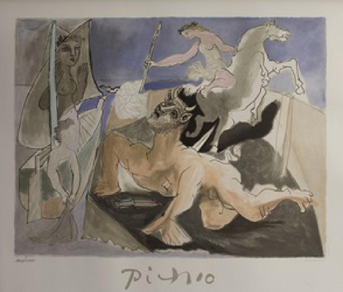 Lithograph "Composition with Minotaur" By Pablo Picasso: Authentic Lithograph "Composition with Minotaur" Pablo Picasso, signed , Limited Edition, Size Approx. 30 x 25 In. Pablo Picasso (October 25th 1881 - April 8th 1973), also known as Pablo Ruiz y Picass