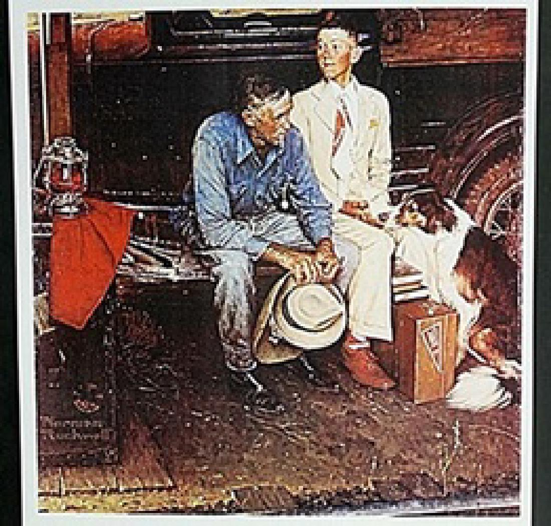 Lithograph "Breaking Home Ties" Norman Rockwell: Authentic Lithograph, Bearing an Interpretive Signature of the Artist, Size Approx. 17" x 11" In.