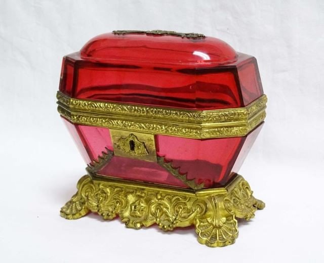 French Cranberry Glass Jeweled Casket (1 of 4)