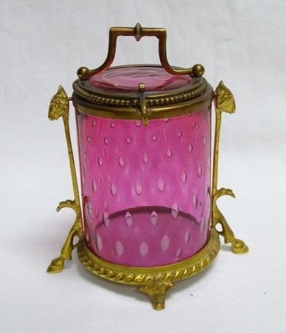 French Cranberry Glass Lidded Box (1 of 3)