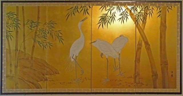 Four Panel Japanese Tea Screen, Cranes (1 of 1)